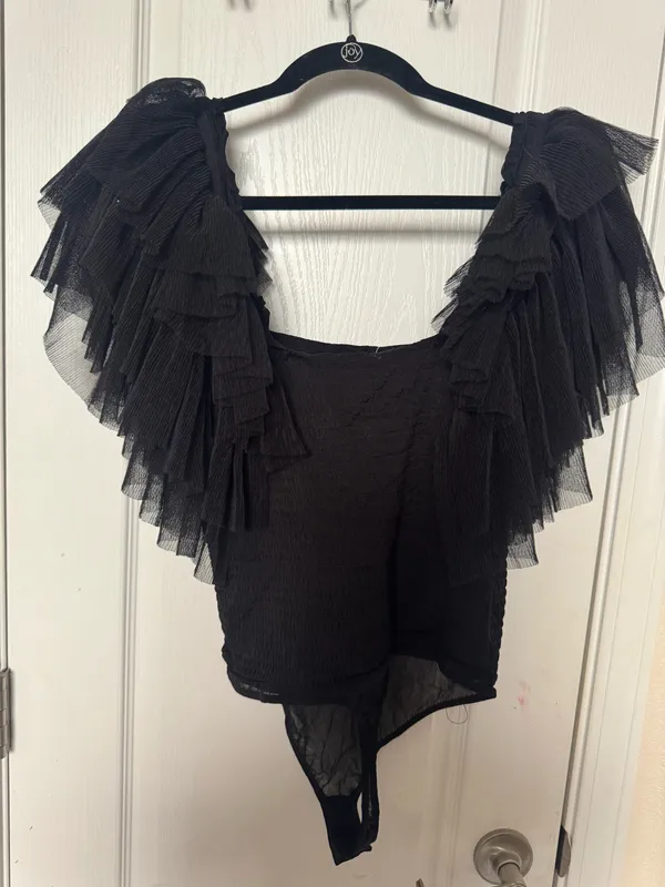 FREE PEOPLE BODY X INTIMATELY FP KILL THE LIGHT Frill Bodysuit L black - Image 3
