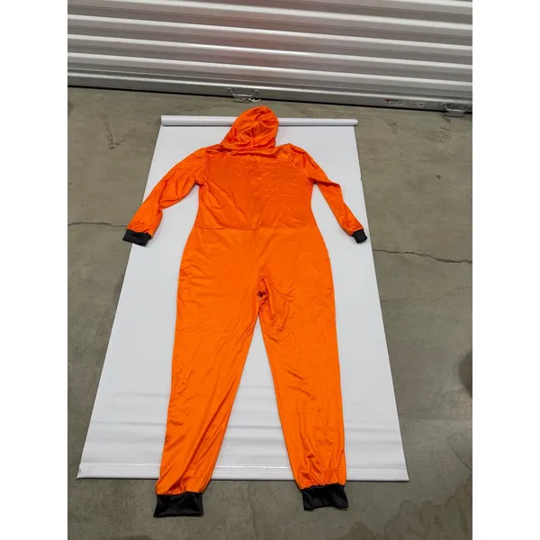 Halloween Pumpkin Jack-O-Lantern Hooded Jumpsuit Costume Orange Women L - Image 7