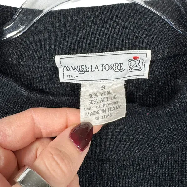 Daniel La Torre Italy Black Wool Blend Mock Neck Sweater‎ Button Shoulder Size S - Image 3