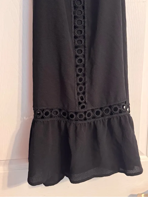 Freshwater Black Eyelet Cutout Trim Detail Swim Beach Coverup Dress Size Large - Image 5
