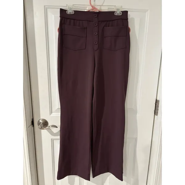 Halara High‎ Waist Wide Leg Trousers Button Front Pockets Plum Purple Career M - Image 2