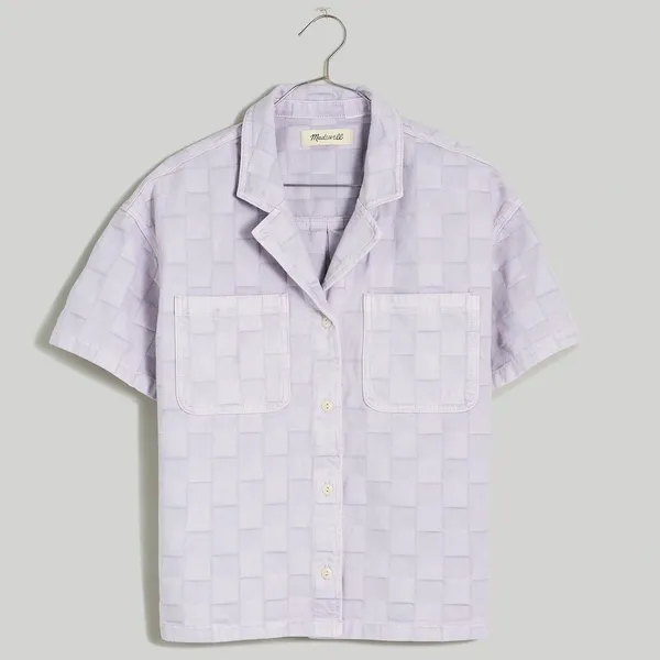 Madewell Garment Dyed Checkerboard Button Up Shirt NL027 Dusty Lavender Size XXL - Image 14