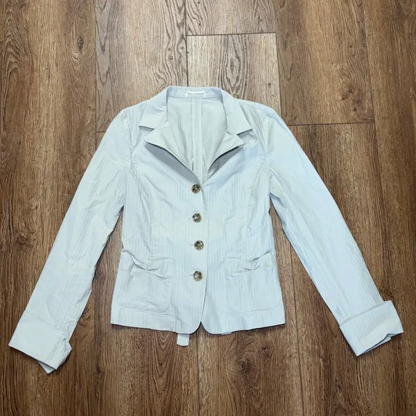 Weekend Max Mara Pinstripe Blazer Jacket Cream Cotton Women Size 4 Tie Back Chic - Image 2