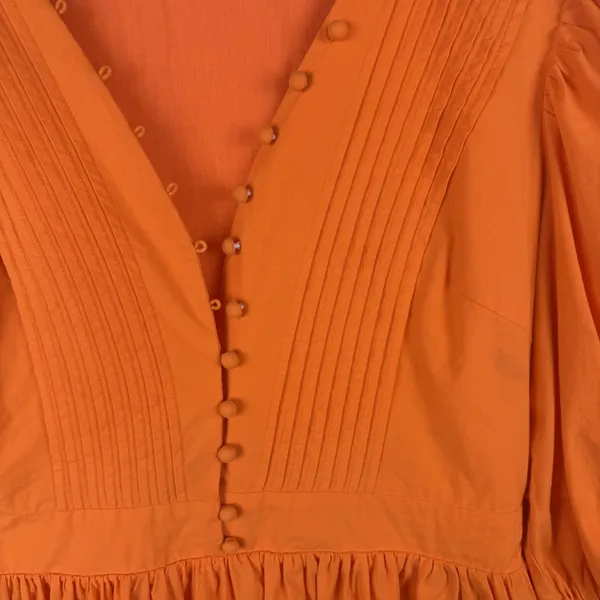 Showpo Zandra Mini Dress Size 8 Orange Puff Sleeve Cotton Poplin Vibrant Bright - Image 4
