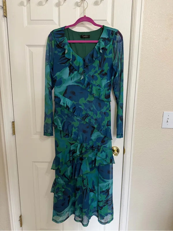 Zesica Blue Ruffle Layer Tiered Maxi Floral Dress Aqua Vacation Beach Resort - Image 4