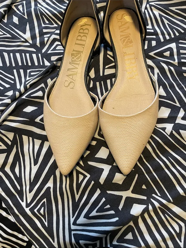Sam & Libby Beige Pointed-Toe D'Orsay Flats with Black Heel - Image 2