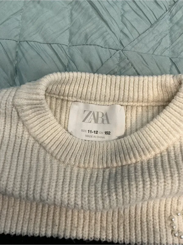 Zara Cream and Black Striped Crewneck Sweater - Image 2