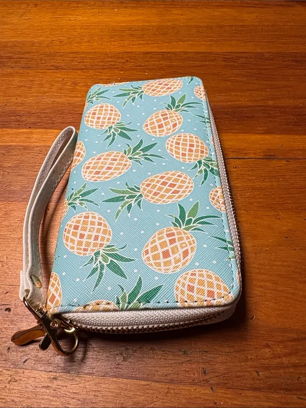Amazon Pineapple Print Wristlet Wallet - Teal, Orange, AND pineapple earrings - Image 2