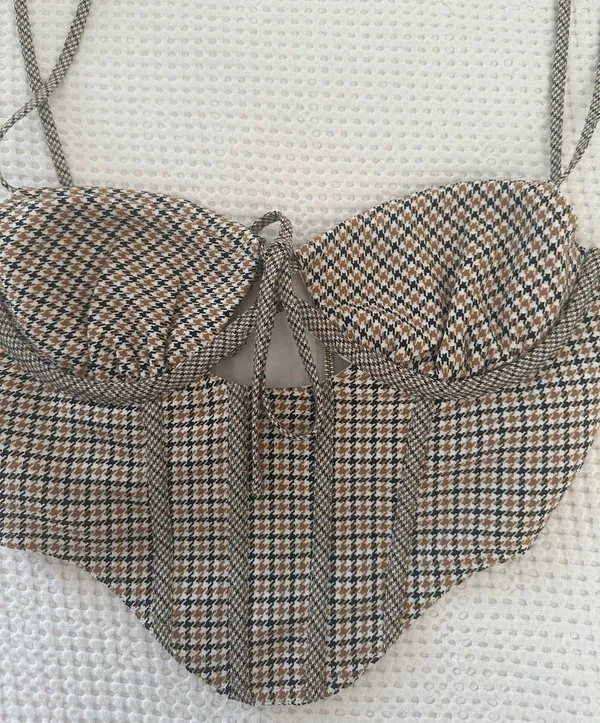 Princess Polly Plaid Corset Top Brown Bustier Crop - Image 2