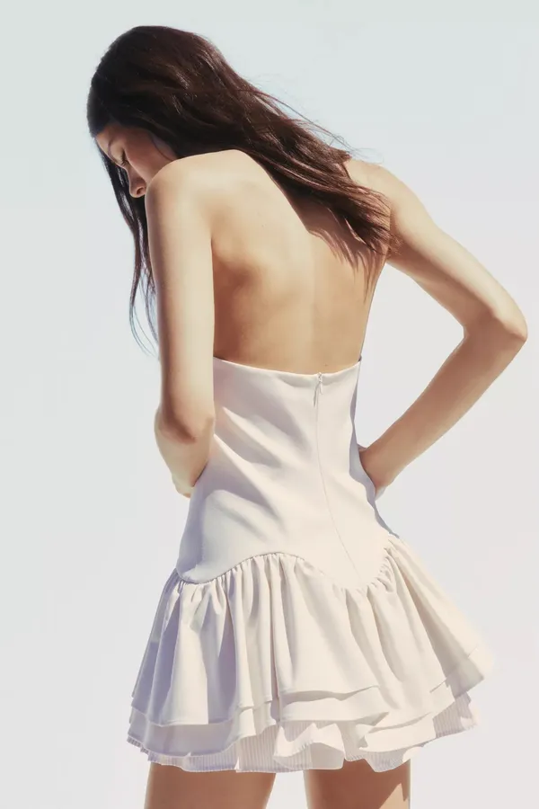 Zara Elegant White cream Halter corset ruffle Dress - Image 9