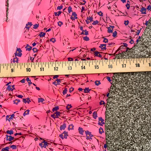 Majorelle Elaine Floral Midi Dress Women Size M Pink Excellent Ruched Ruffle Hem - Image 7