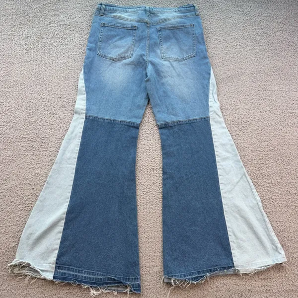 SO Goods for Life Women Patchwork Flare Jeans Blue Multi Colorblock Size 15 32W - Image 2