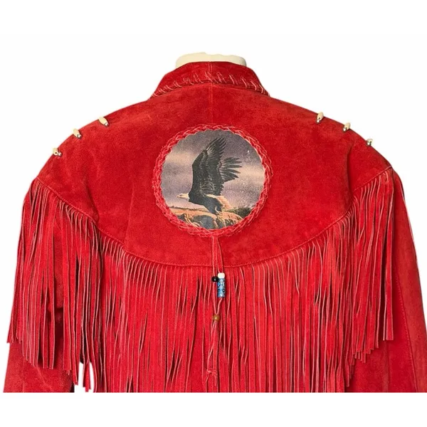 Vintage Red Suede Fringe Jacket Eagle Beaded Western Southwestern Women’s Large - Image 10
