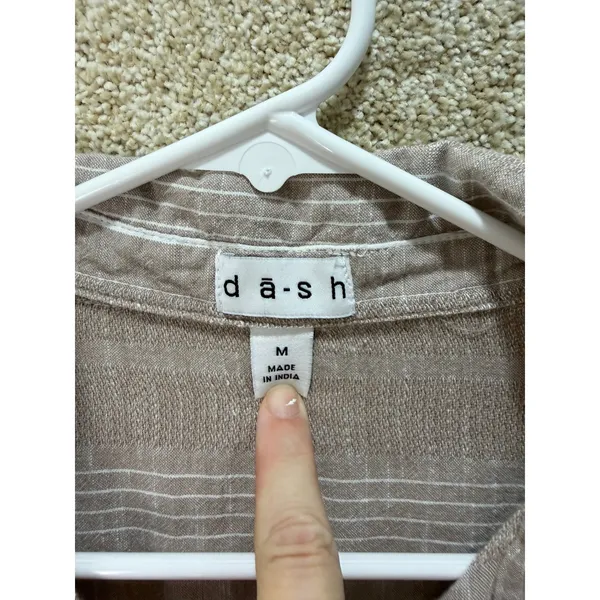 d-a-s-h cotton top tan white striped roll tab 3/4 sleeve‎ button down shirt M - Image 7