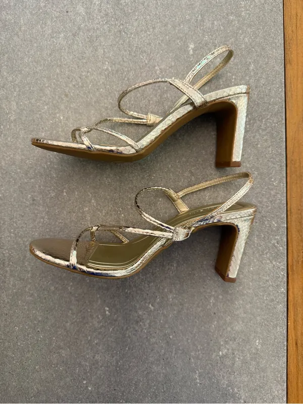 Open Edit Pia Slingback Sandal Gold Metallic Snake Print Block Heel Size 5.5 - Image 5