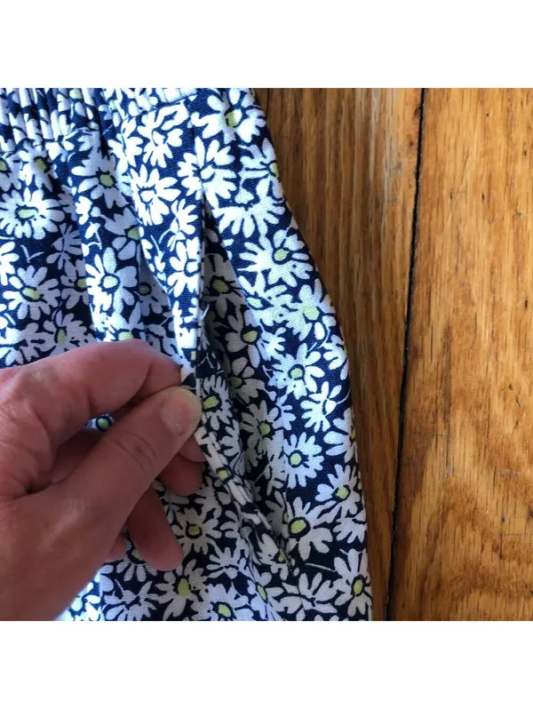J.Crew NWOT Women's Linen Navy Blue White Yellow Floral Elastic Waist Skirt 12 - Image 8