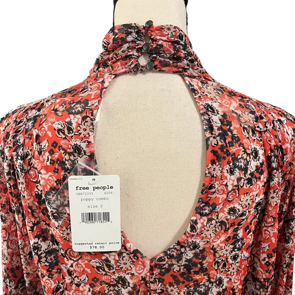 Free People NEW Wmns Coral Floral All Dolled Up Mesh Crop Top Shirt Sz S Romance - Image 6