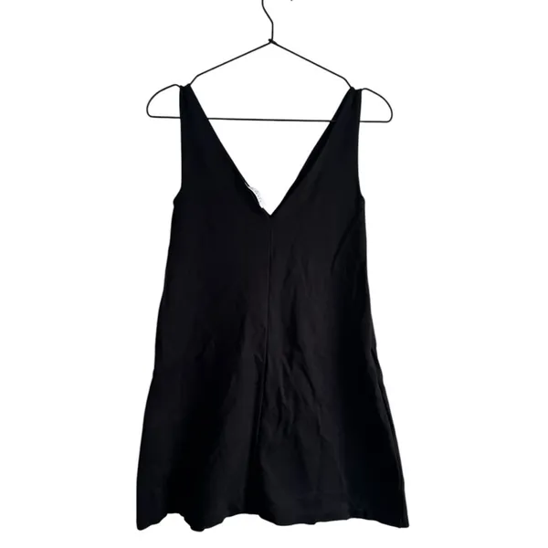 Everlane The‎ Deep V-Neck A-Line Mini 00 Black Dress - Image 4