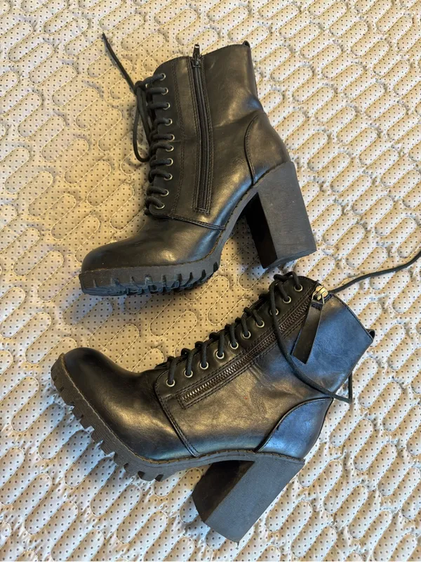 Soda Black Lace-Up Combat Moto Boots - Image 3