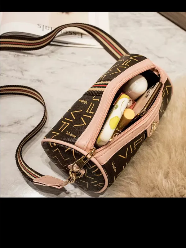Monogram Bee Accent Barrel Crossbody Bag - Black /Brown- NIP - Image 4