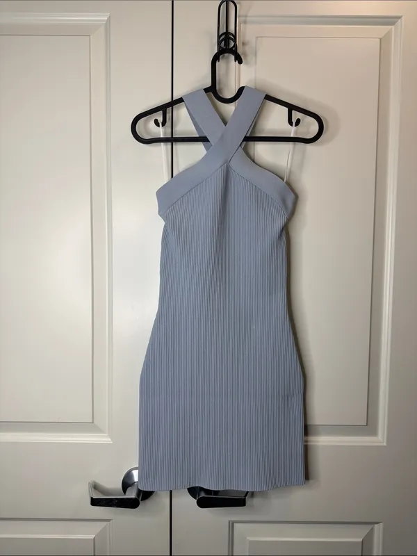 Aritzia Babaton Sculpt Knit Ribbed Criss Cross Halter Mini Dress XS - Image 2