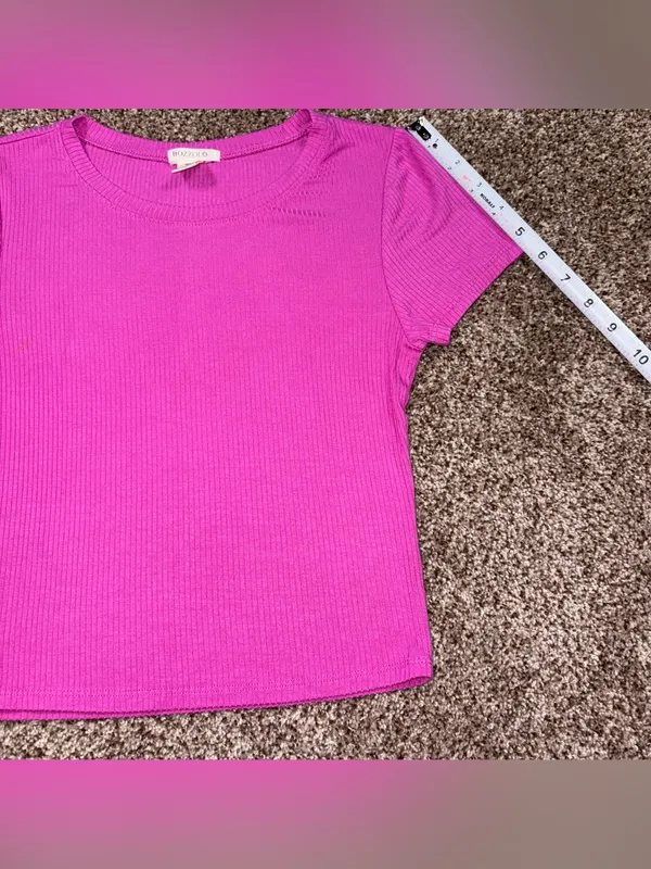 Bozzolo Ribbed Crewneck Short Sleeve Top in Bright Pink - Image 7