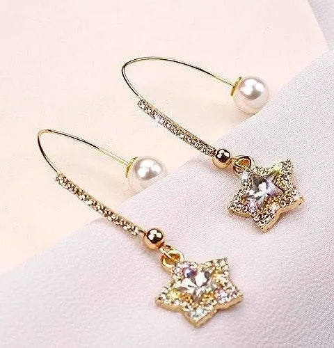 Crystal Star Pearl Drop Earrings - Image 2