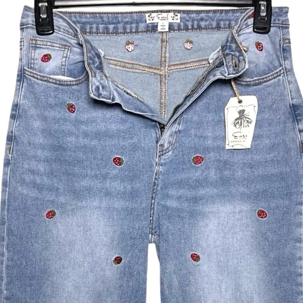 NWT EASEL l Strawberry Fields Embroidered Lightwash Wide Leg Jeans - Image 5