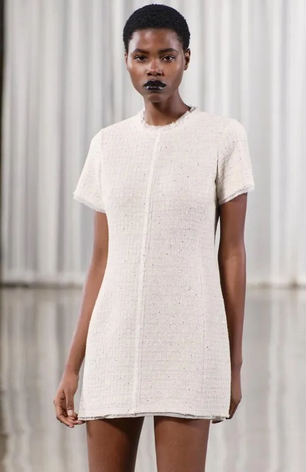 NWT❗️ZARA Elegant White Tweed Short Cutted Dress ZW Collection Mini Ivory Size M - Image 15