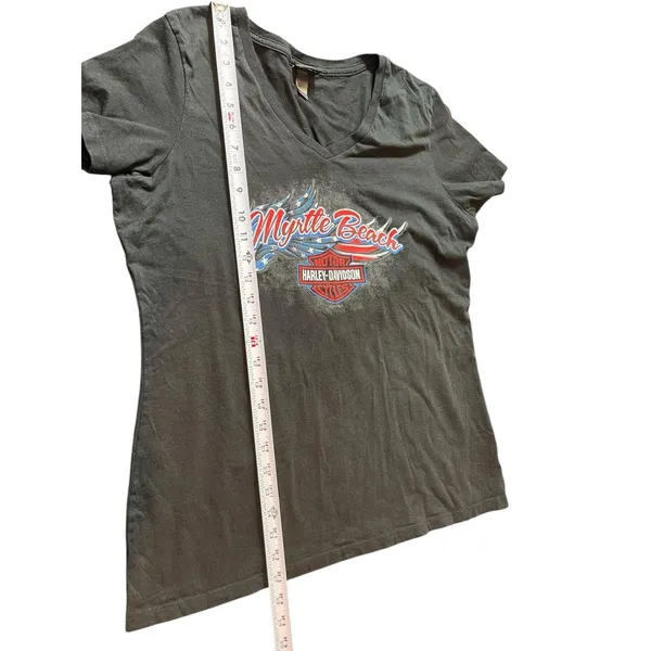 Harley Davidson Black V-neck Myrtle Beach Red White Blue Patriotic T-shirt XL - Image 8