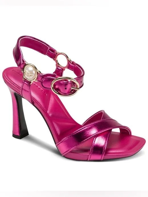 NEW $119 KARL LAGERFELD PARIS Women Daelin Square Toe Sandals Hot Pink Metallic - Image 2