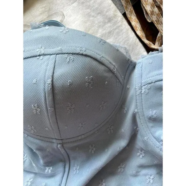 Chic Light Blue Floral Lace Bustier Crop Top - Image 7