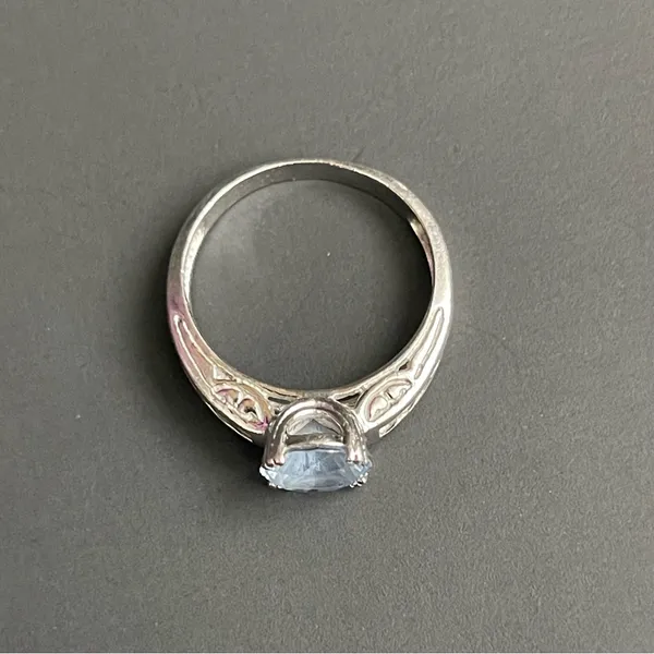 925 Sterling Silver Aquamarine Cubic Zirconia Ring Size 8 Engagement Anniversary - Image 7