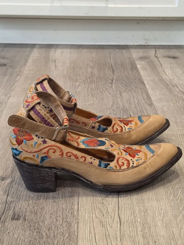 Old Gringo Deborah Rico Bone Leather Floral Embroidered Heels Size 9.5 - Image 5
