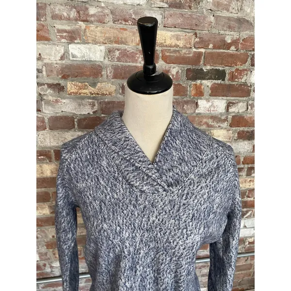 NWT L.L. Bean Women's Shawl Collar Marled Knit Pullover Sweater XS Blue White - Image 2