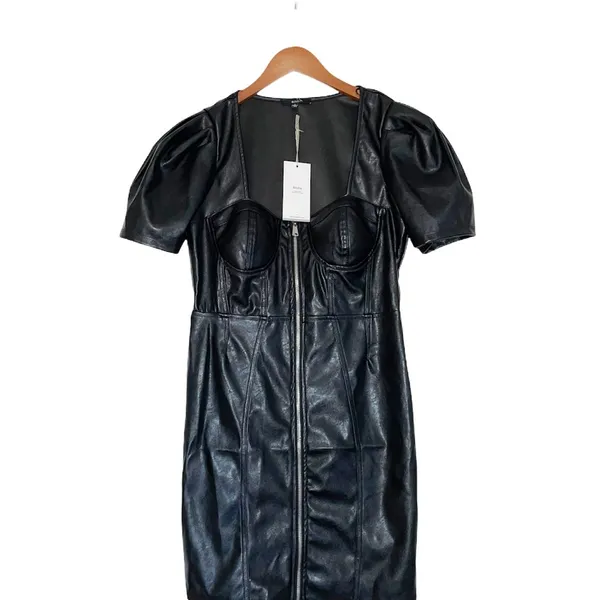NWT Blashe Faux Vegan Leather Zipper Front Bustier Mini Dress Black - Image 5