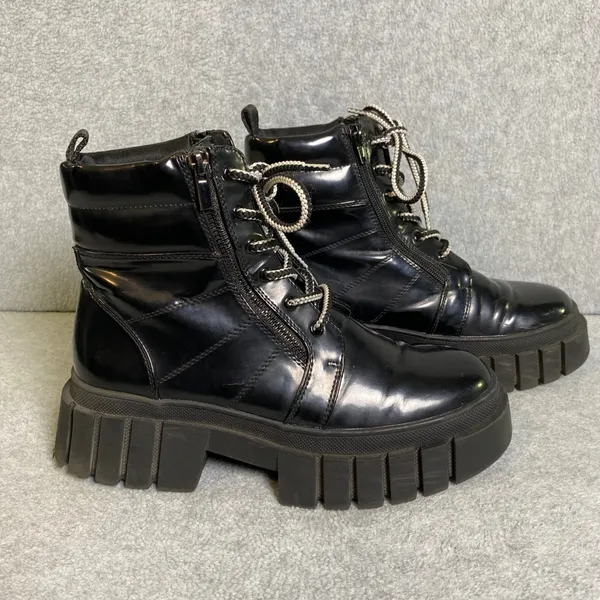 Steve Madden Incredible Combat Boots Women's 7.5 Black Platform Lug Sole Zip EUC - Image 2