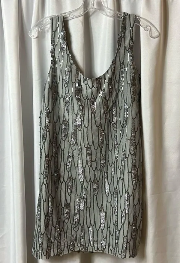 BB Dakota Sequin Shiny Silver Holiday Party Mini Dress Size S - Image 9
