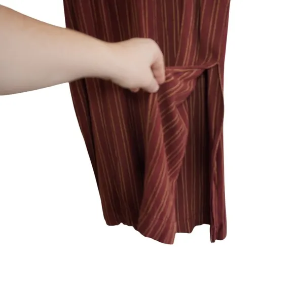 Free People Burgundy Pinstripe Belted Midi Shirt Dress Maroon‎ Academia Boho - Image 6