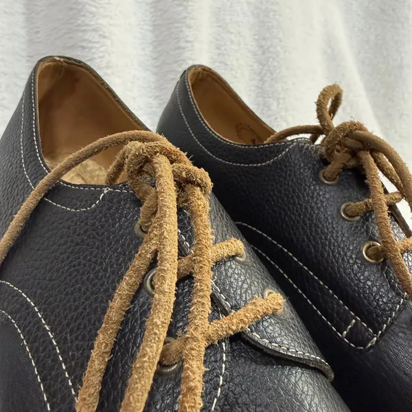 John Fluevog 4 Black Leather Platform‎ Espadrille Oxford Shoes Blue Sole Boho - Image 4