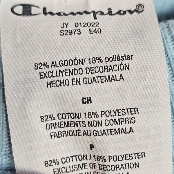 Champion Reverse Weave Sweatshirt Small Light Blue Pastel Shadow Script Logo - Image 9