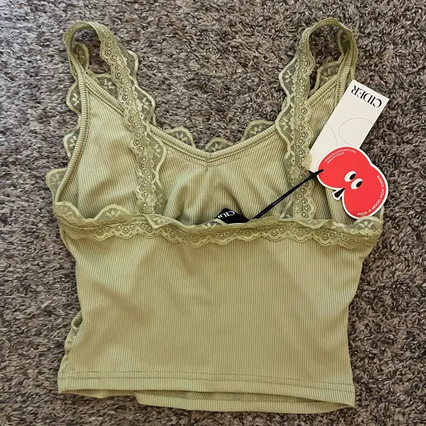 NWT Cider Olive Lace Trim Ribbed Top - Image 4