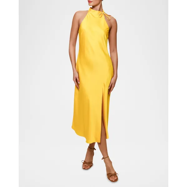 New! Hutch Mari Halter Midi Dress Yellow Daffodil Satin Sz Small‎ - Image 5