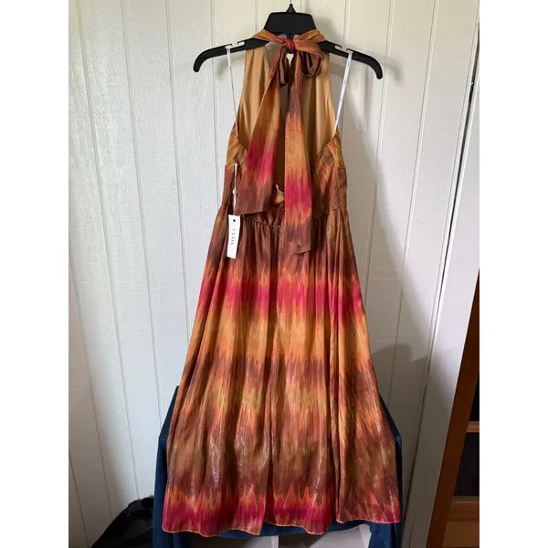 Siena Women Orange Pink Ikat Metallic Halter Maxi Dress Size 6 NWT - Image 4