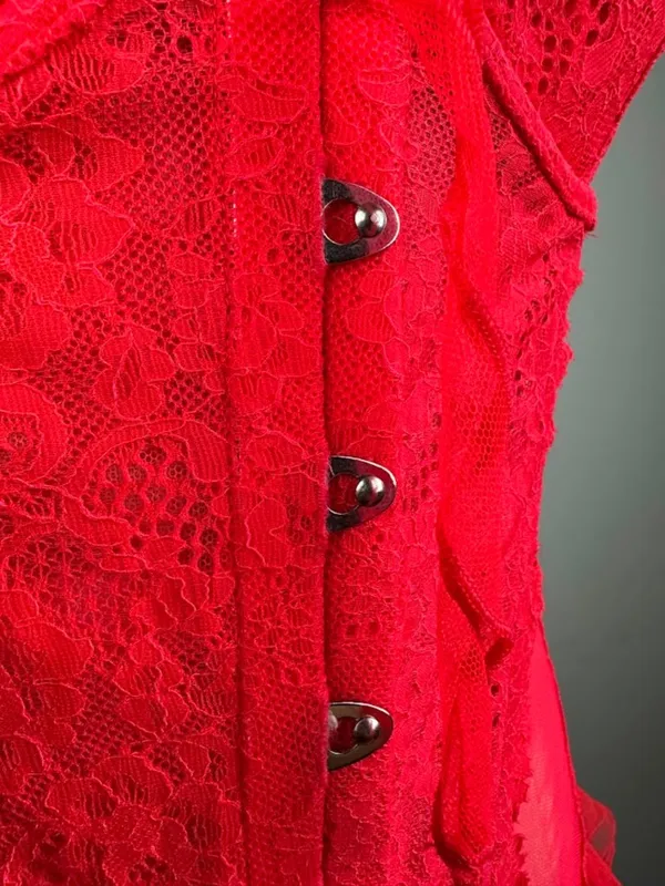 Victoria's Secret Red Lace Mesh Bustier Teddy 36C Y2K Ruffle - Image 11