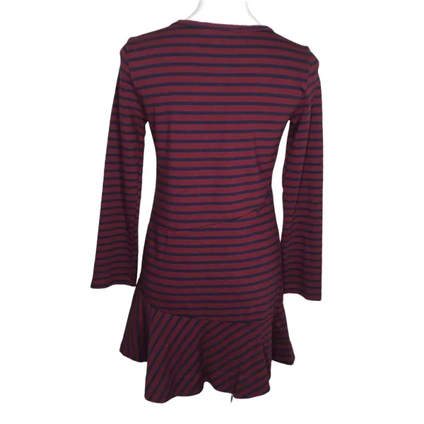 Anthropologie KINLY Directional Stripe Mini Dress M Drop Waist Flounce Hem Long‎ Sleeve Shift - Image 3