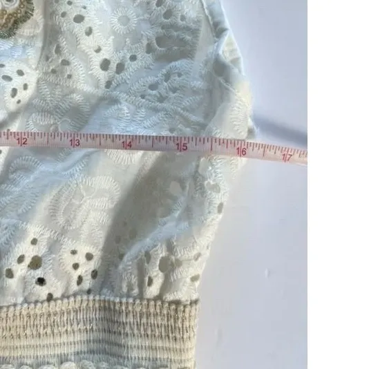 White Eyelet Lace Midi Dress S Boho Crochet Tie Front Made in Italy ART 6163 - Image 5
