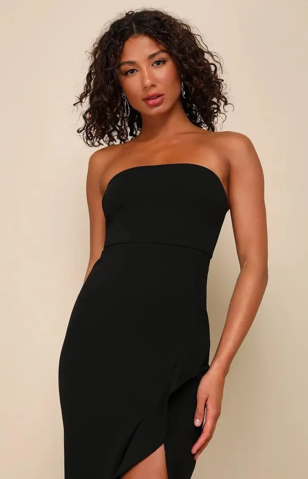 After Hours Black Strapless Ruffled Maxi Dress - Image 3