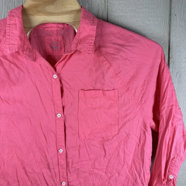 Aerie Oversized Linen Blend Button Up Tunic Top Size Medium Pink Cover-Up Beach - Image 2