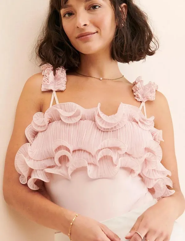 Free People For The Frill of It Bodysuit | Ruffle Pink Romantic Top Size M - Image 2